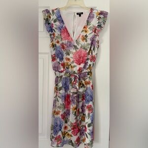 Express White Floral Midi Dress with Pink, Purple & Orange Blooms